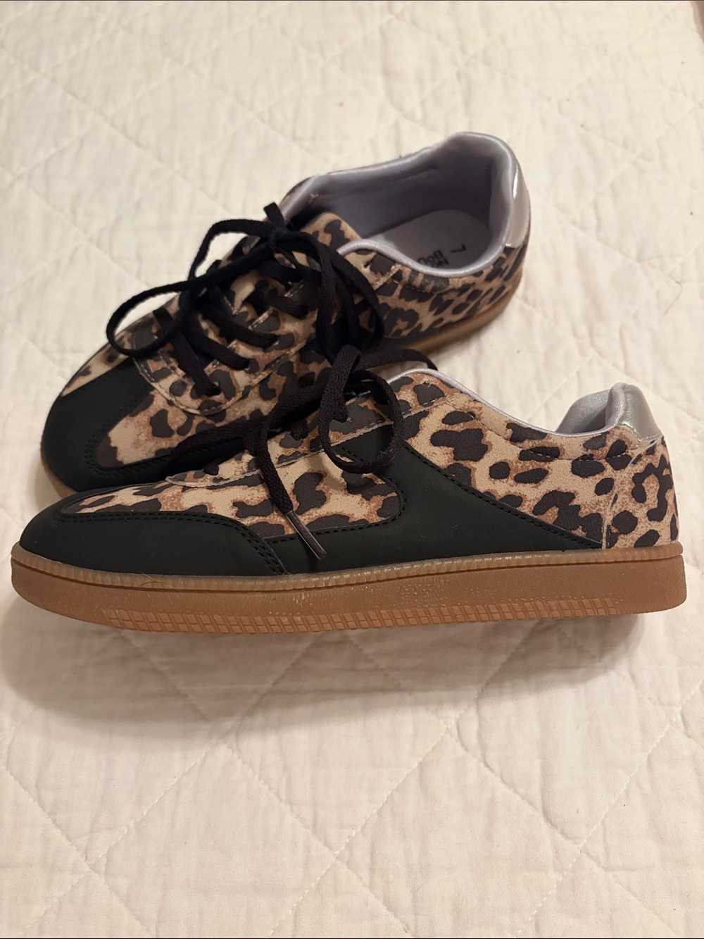 No Boundaries Leopard Print Lace-Up Sneakers in Tan and Black